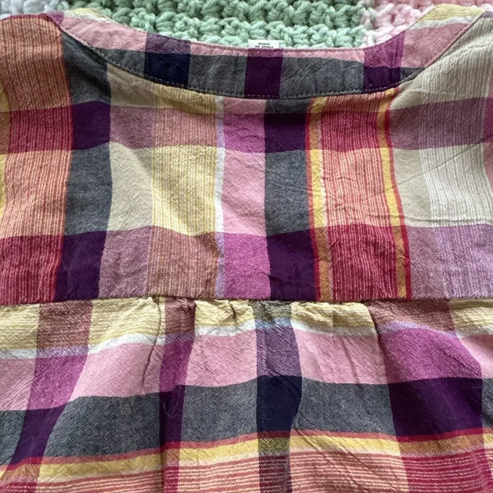 St John’s Bay Midi Sleeveless Summer Dress Plaid Belted Size Medium Pinks Beiges